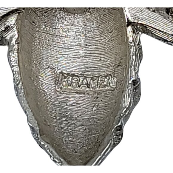 Kramer Rhinestone Bumble Bee Brooch Rare Bug Signed Pin Silver Tone Vintage - Picture 2 of 10